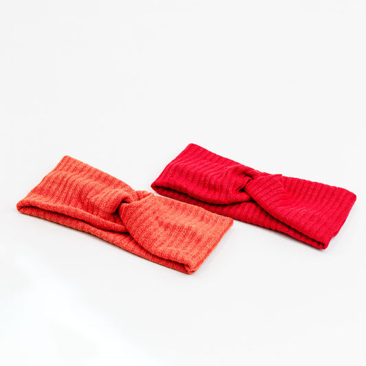 Bentițe de păr cu nod tip turban și dungi din bumbac, set 2 buc - Roșu, Portocaliu