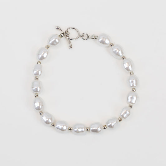 Brățară cu perle și închizătoare toggle - Argintiu