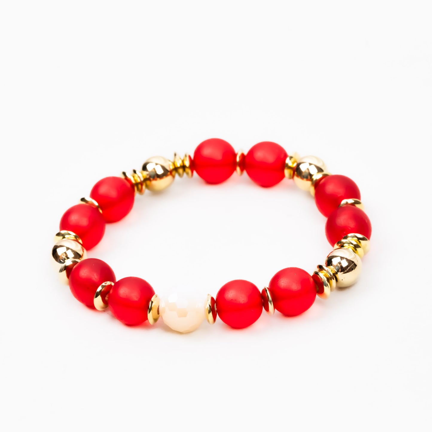 Brățară elastică courage cu mărgele translucide - Roșu, Auriu