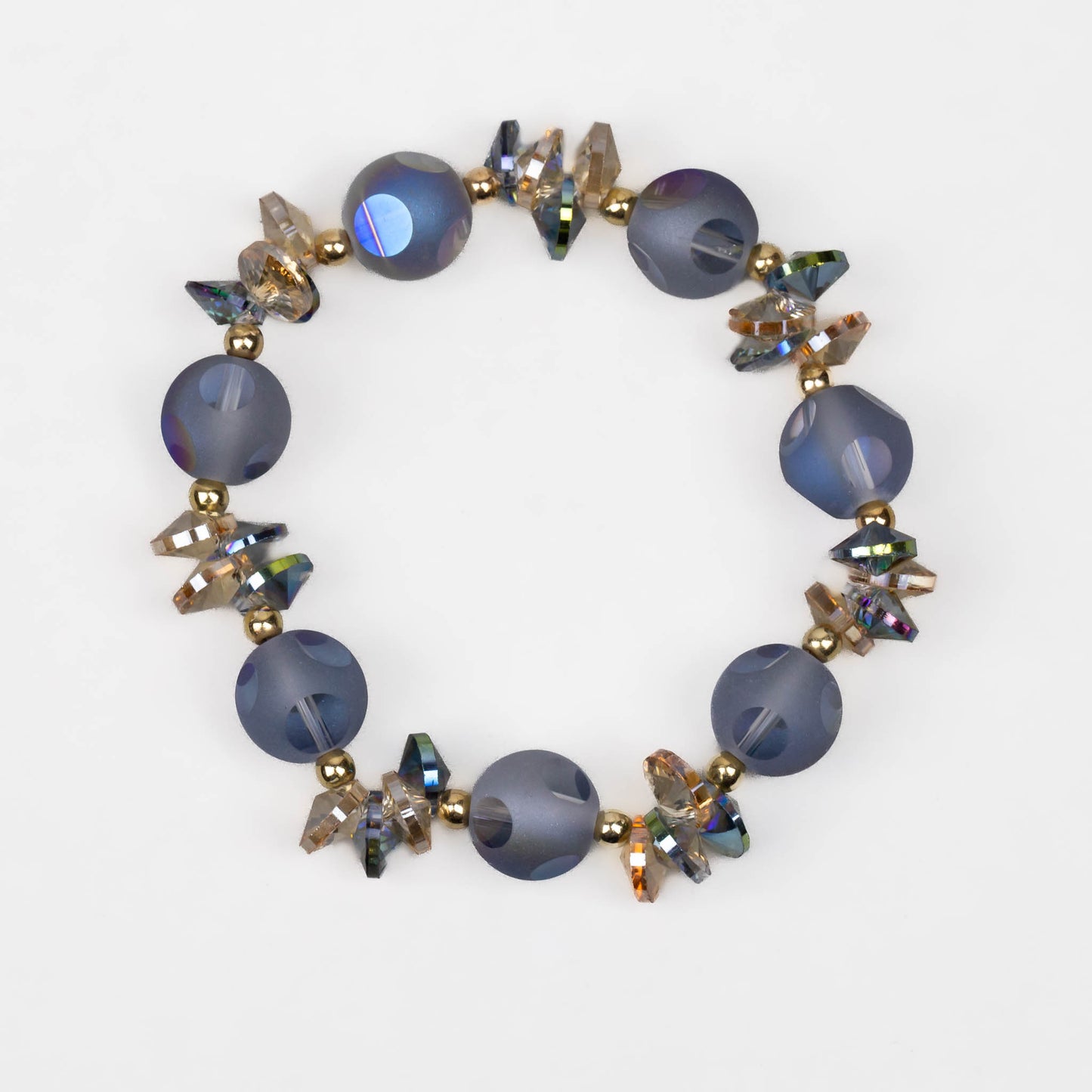 Brățară elastică cu mărgele efect neon și pietre - Albastru