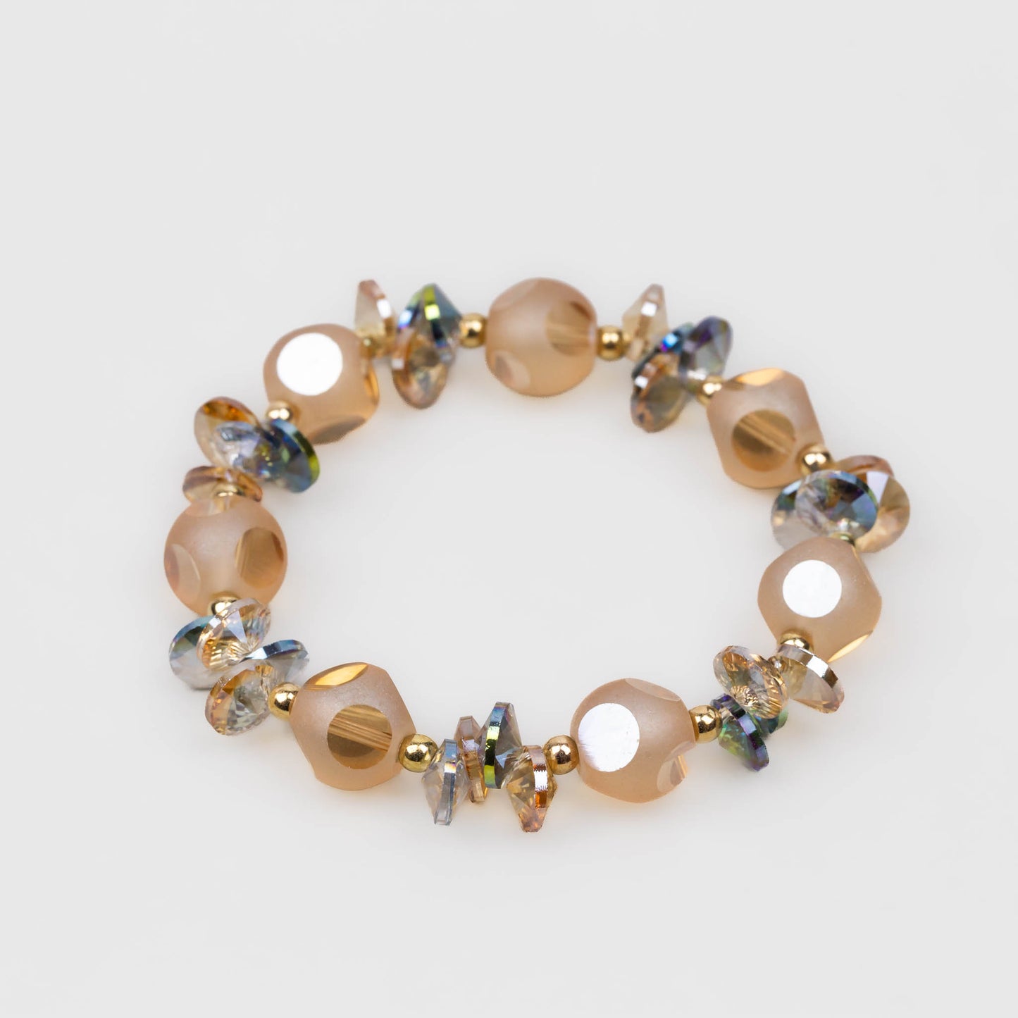 Brățară elastică cu mărgele efect neon și pietre - Champagne