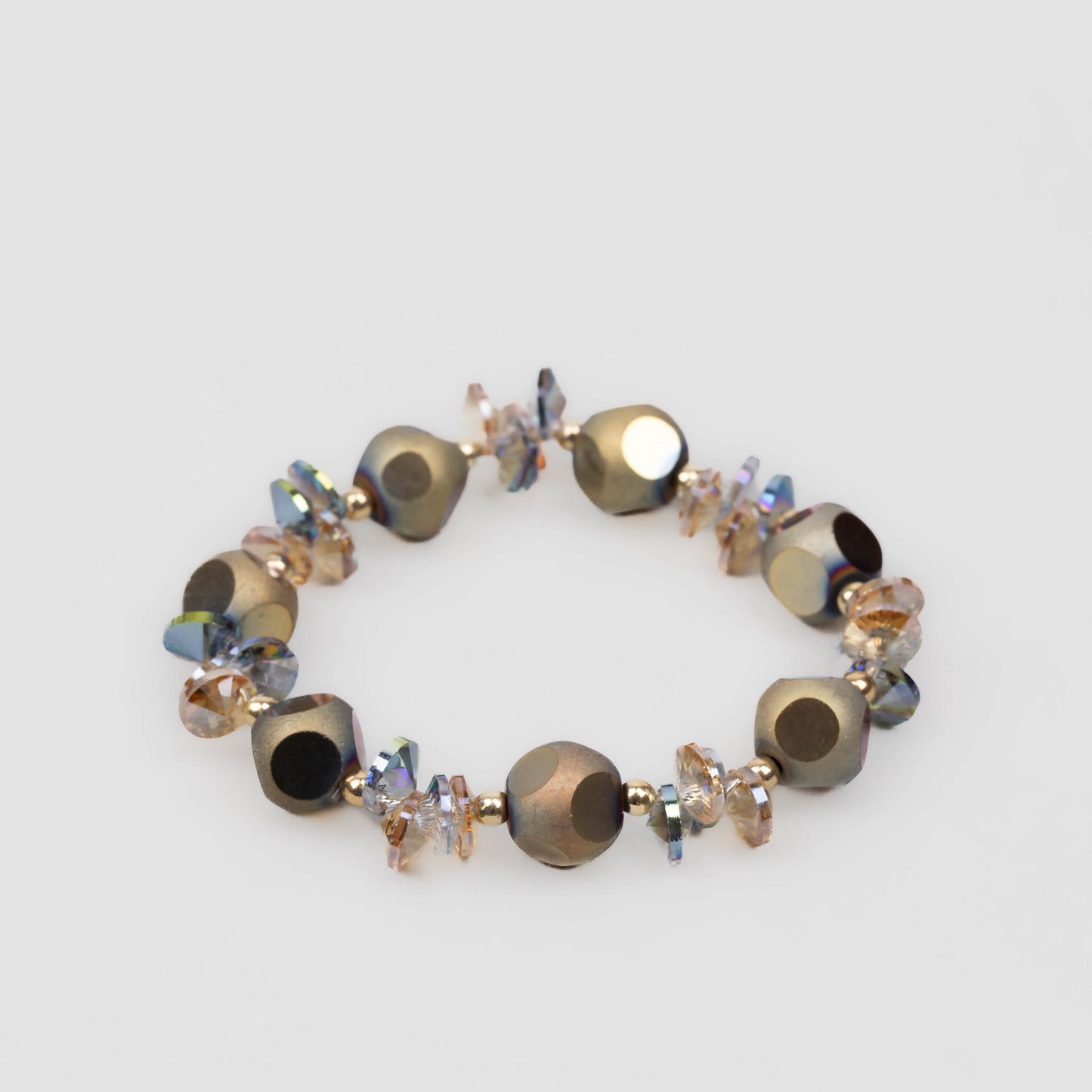 Brățară elastică cu mărgele efect neon și pietre - Crom