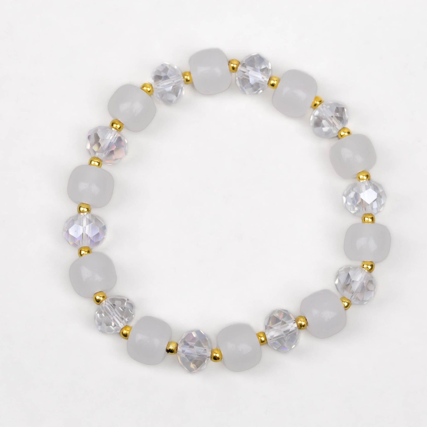 Brățară elastică cu mărgele marmorate, pietre și biluțe - Alb