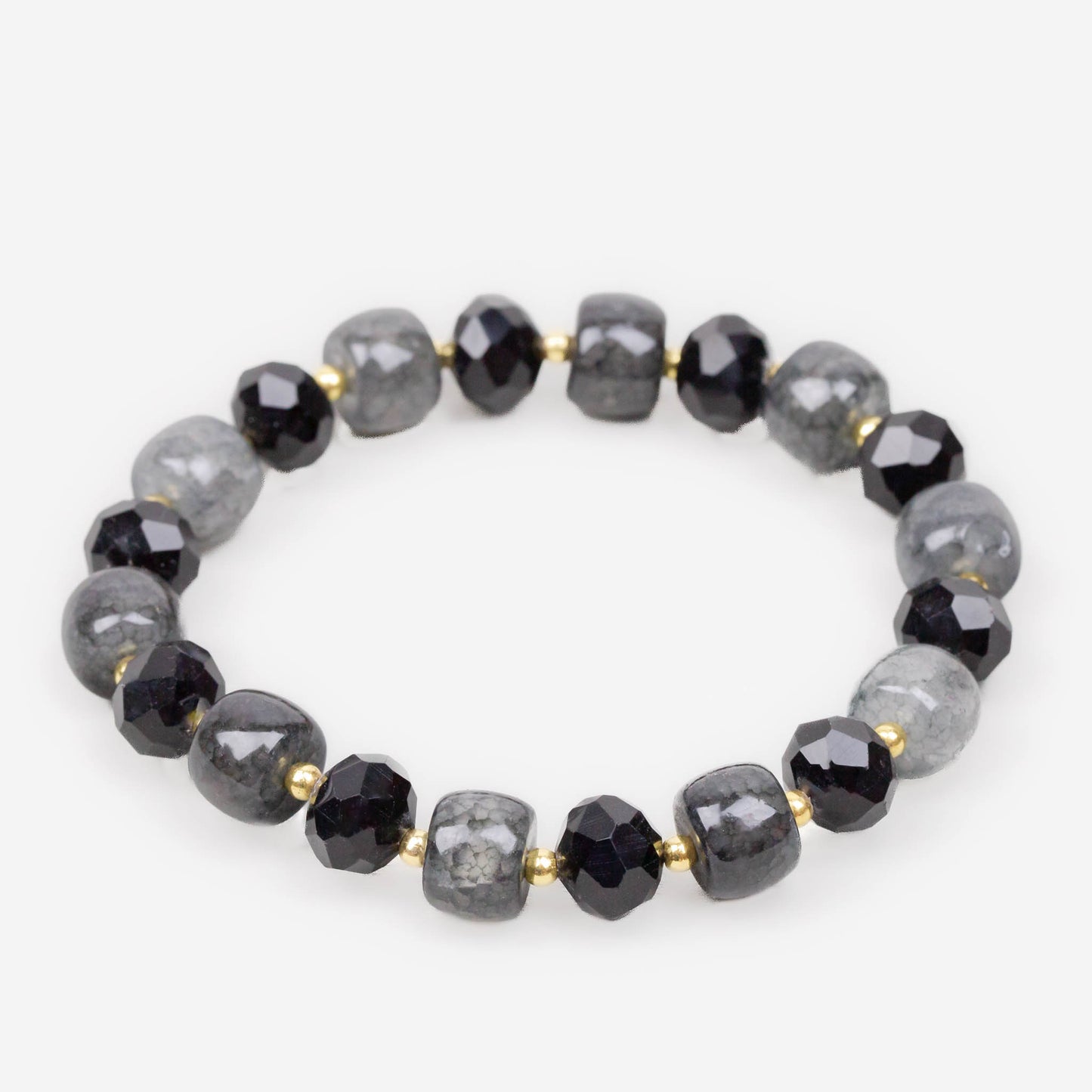 Brățară elastică cu mărgele marmorate, pietre și biluțe - Negru