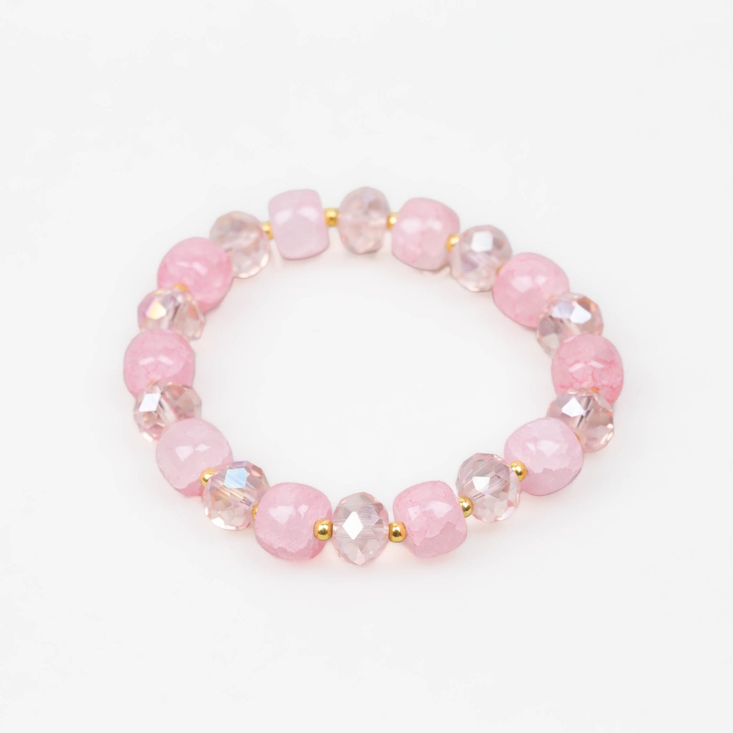 Brățară elastică cu mărgele marmorate, pietre și biluțe - Roz