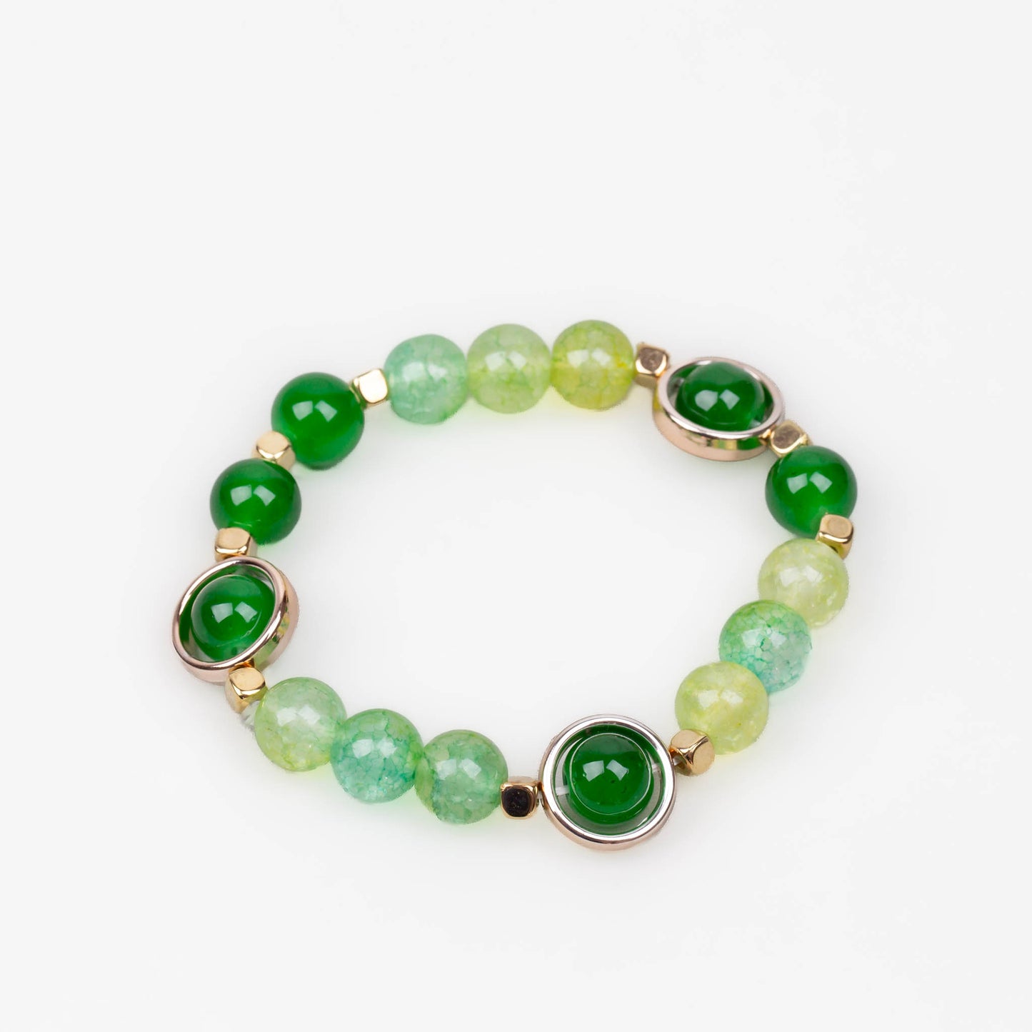 Brățară elastică cu mărgele marmorate și elemente aurii - Verde