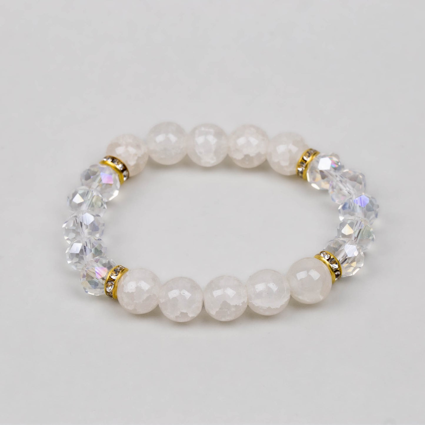 Brățară elastică cu mărgele marmorate și pietre - Alb