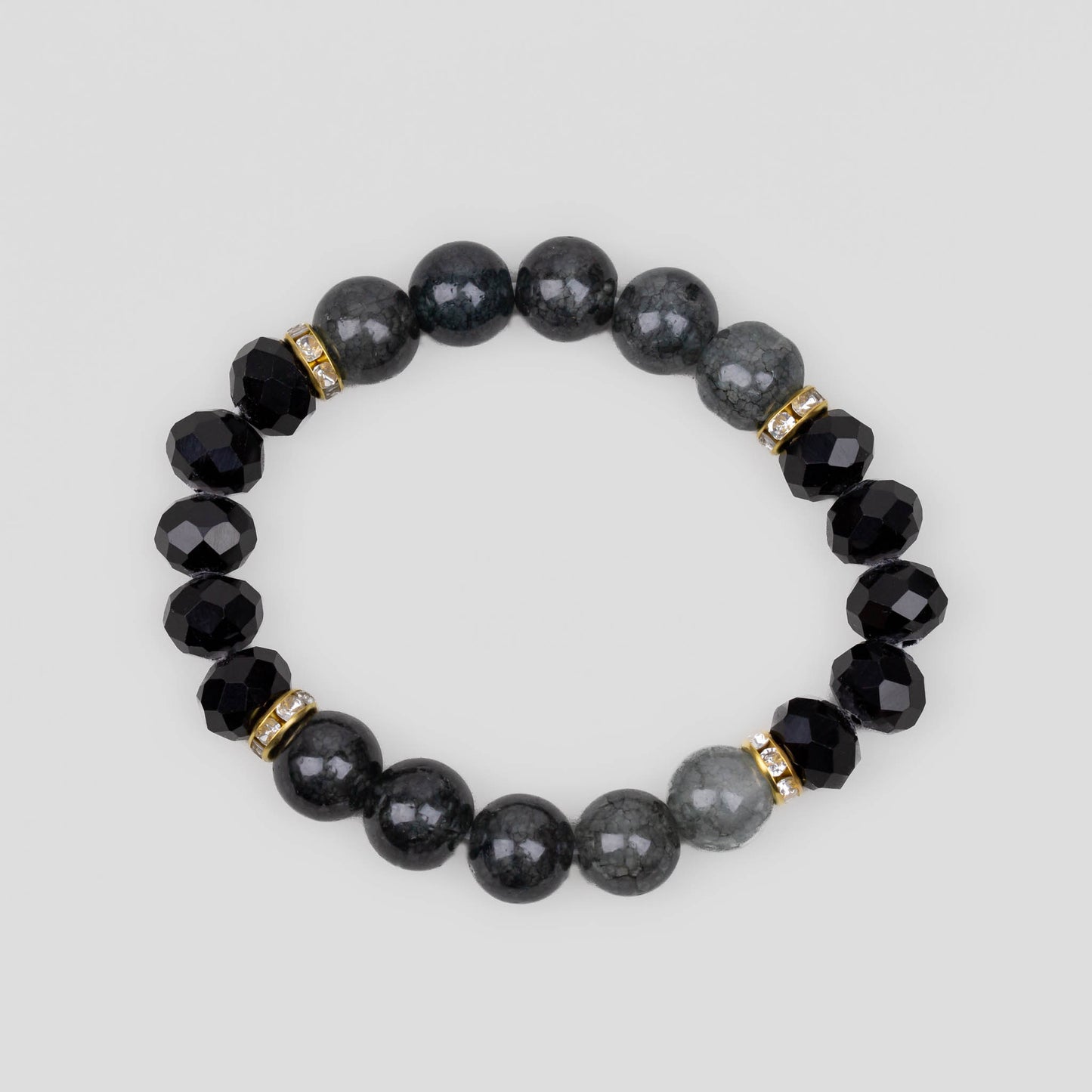 Brățară elastică cu mărgele marmorate și pietre - Negru