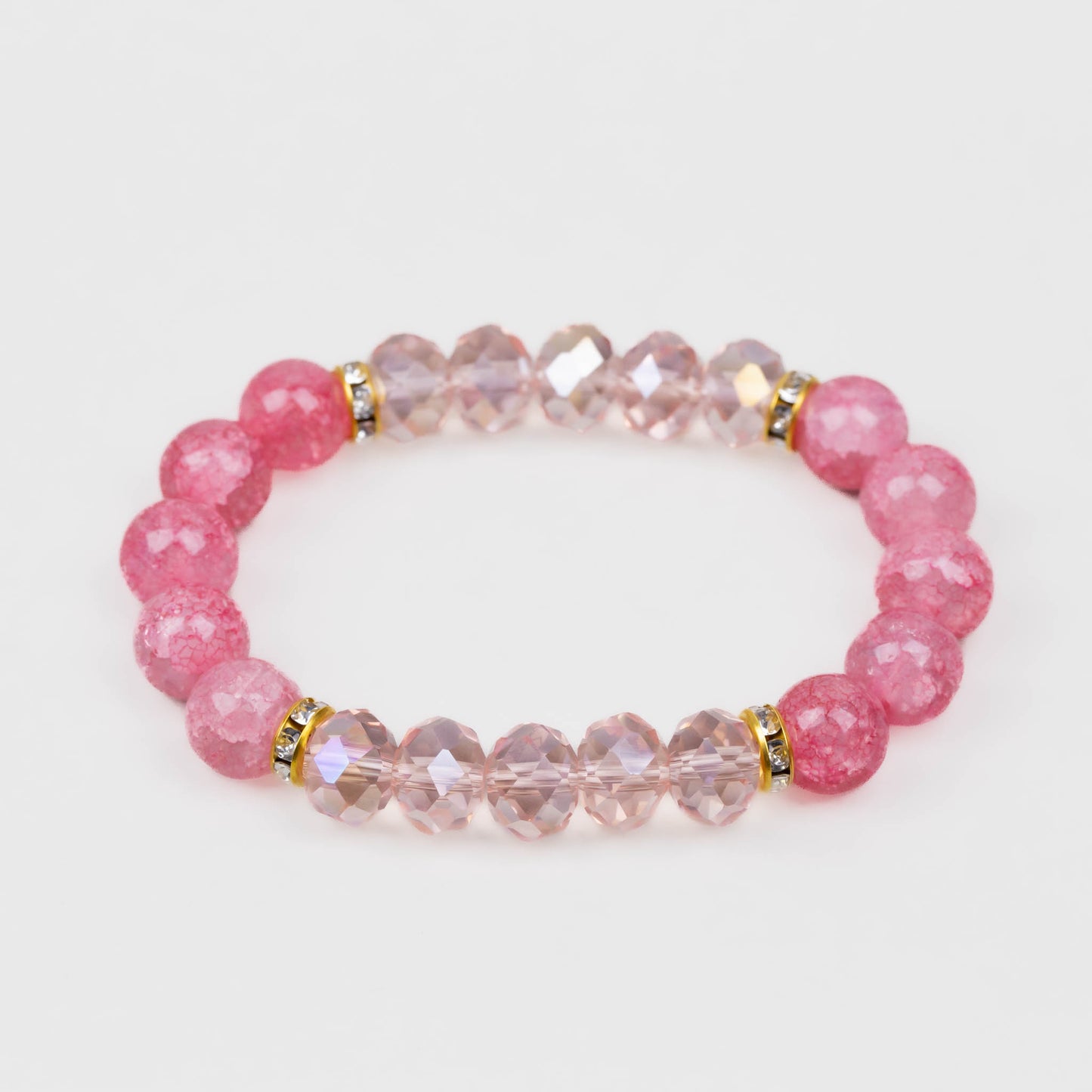 Brățară elastică cu mărgele marmorate și pietre - Roz