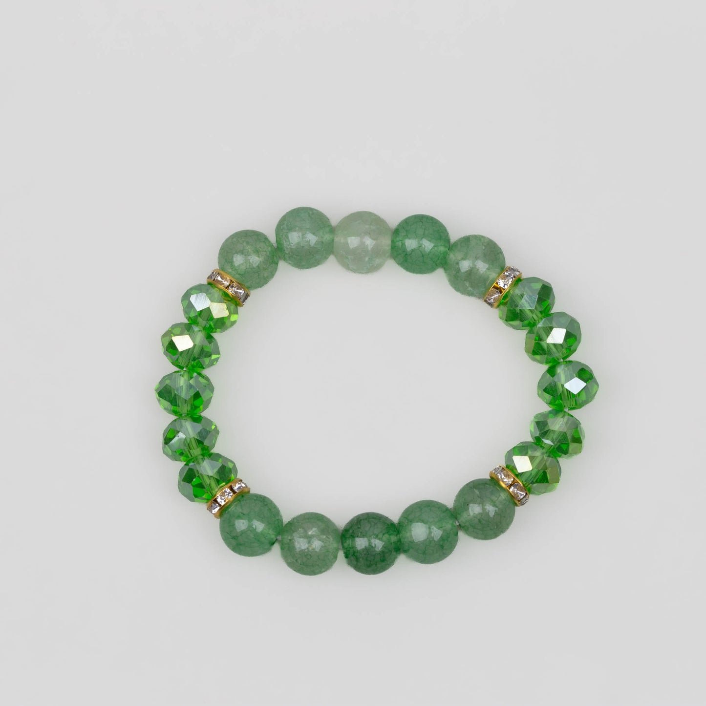 Brățară elastică cu mărgele marmorate și pietre - Verde