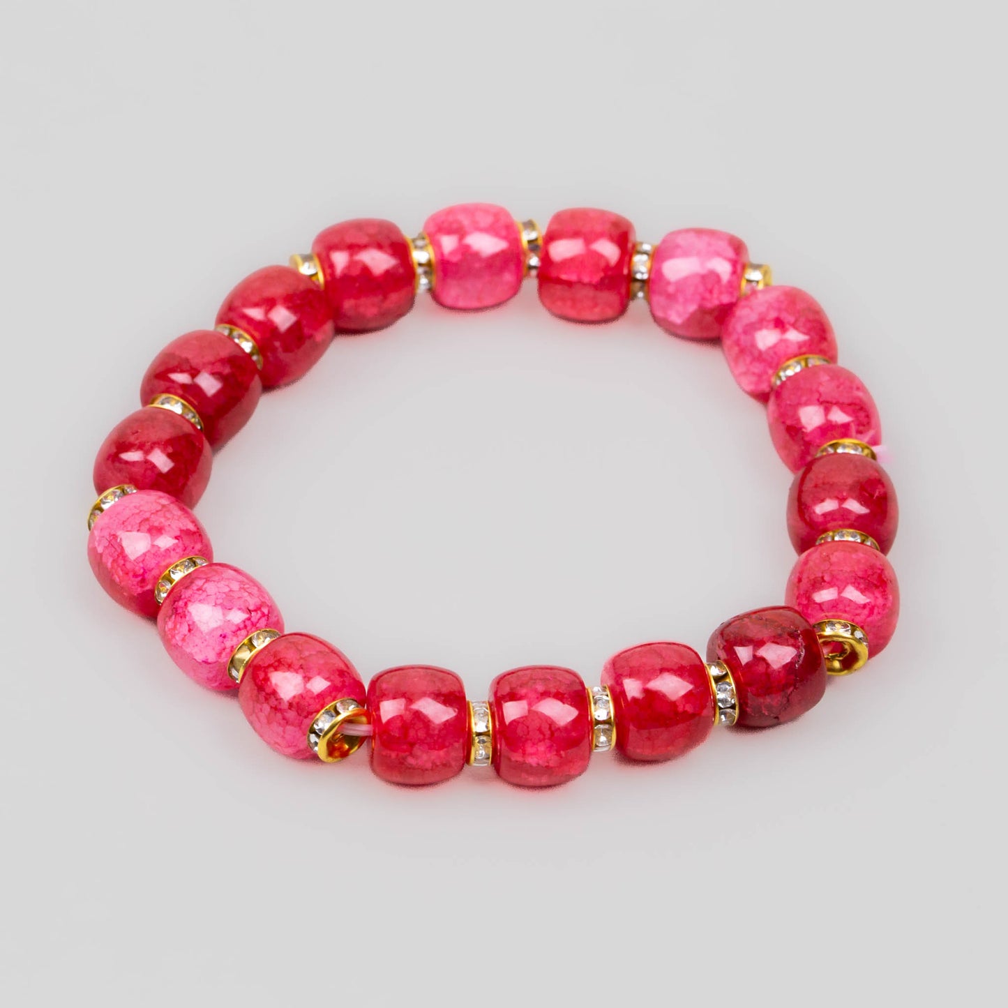 Brățară elastică cu mărgele marmorate și ștrasuri - Roșu