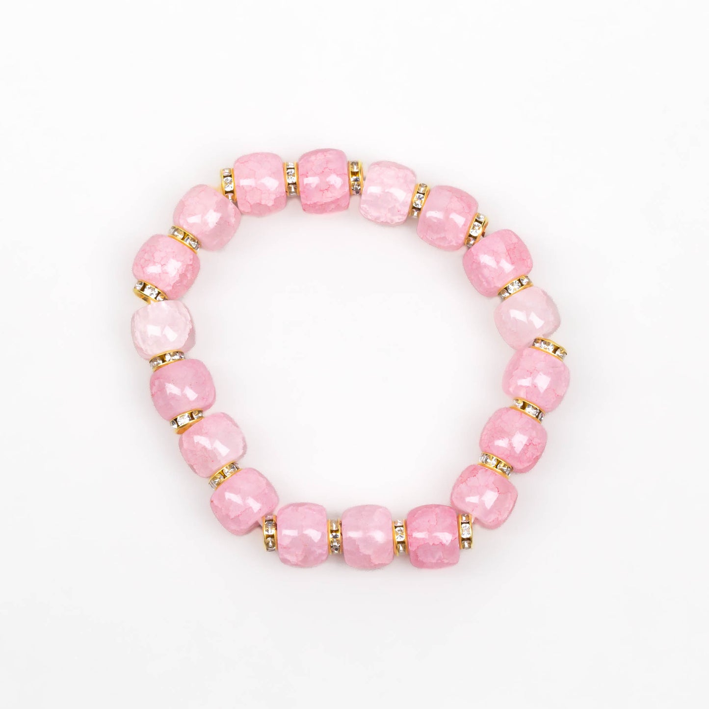 Brățară elastică cu mărgele marmorate și ștrasuri - Roz