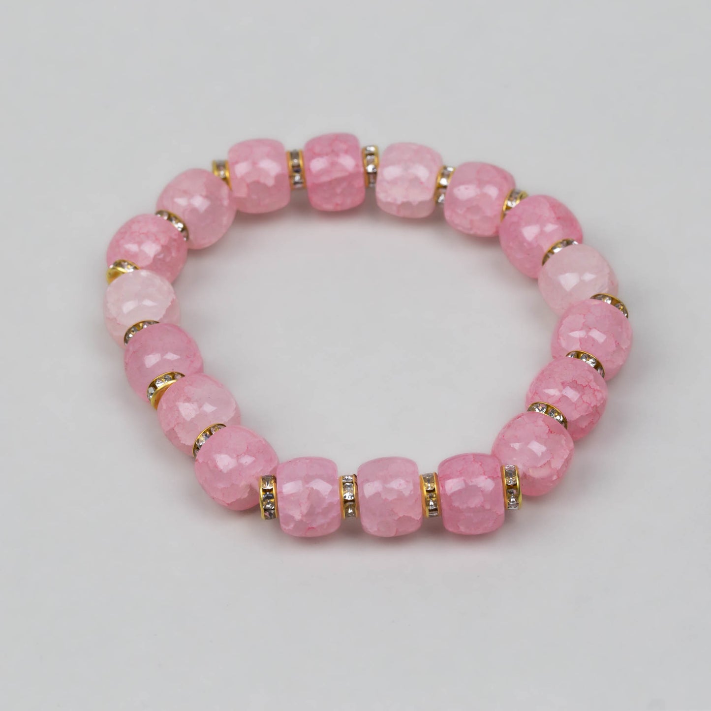 Brățară elastică cu mărgele marmorate și ștrasuri - Roz