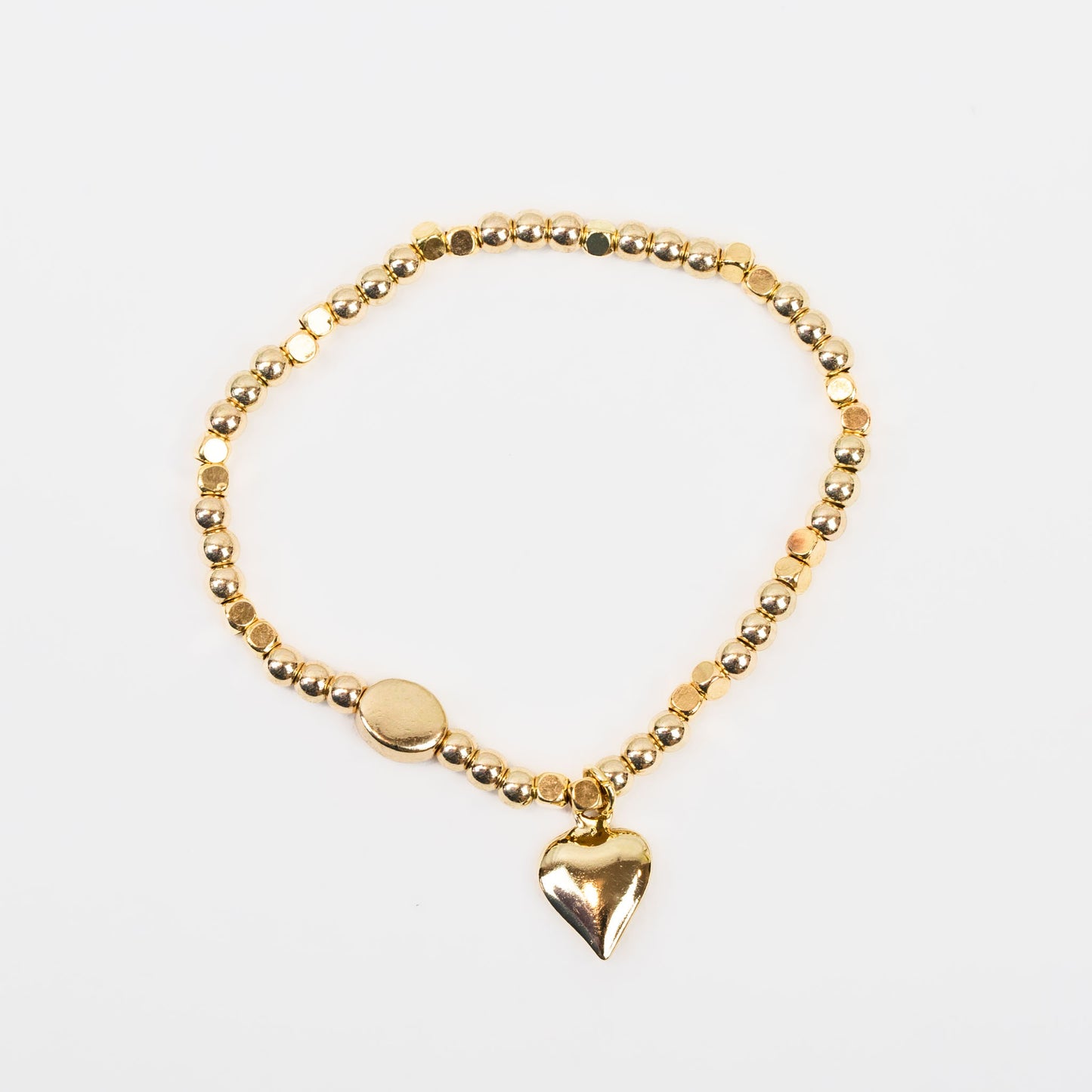 Brățară elastică cu mărgele mici și charm în formă de inimă - Auriu