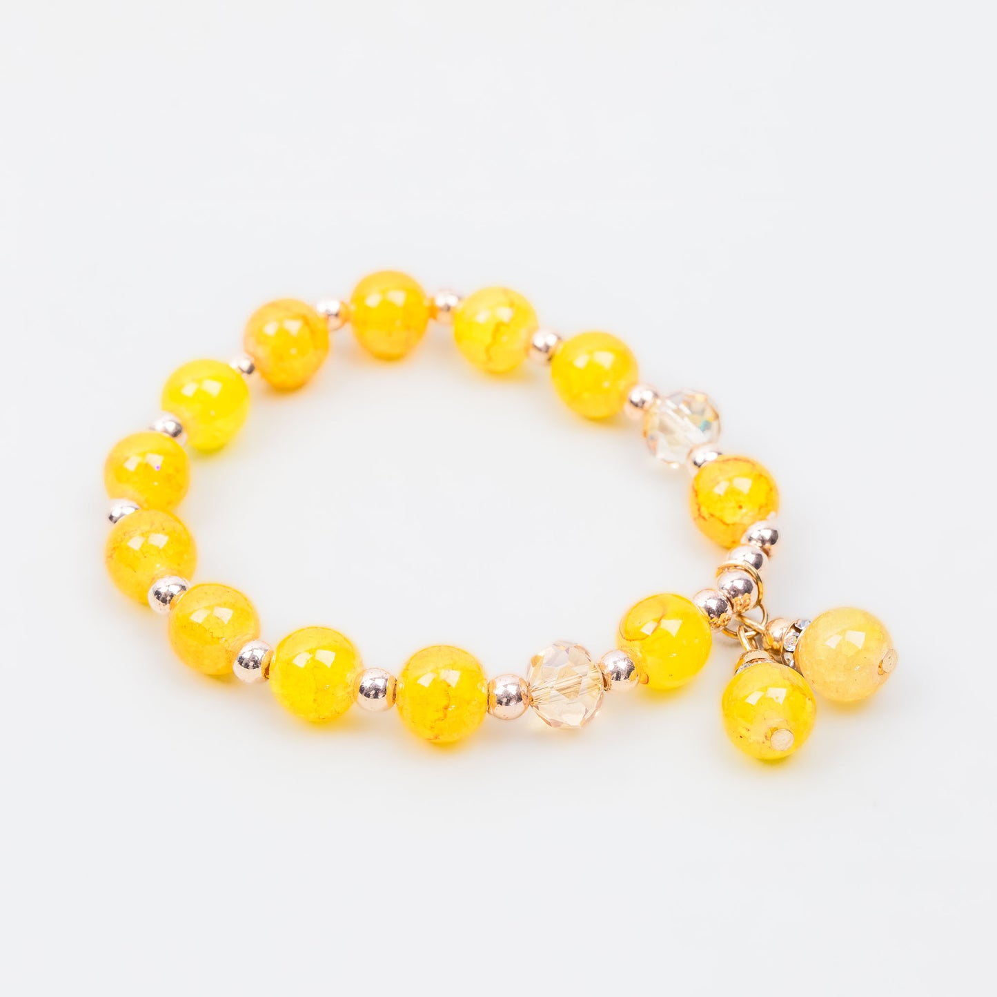 Brățară elastică cu mărgele, pietre și charm - Galben