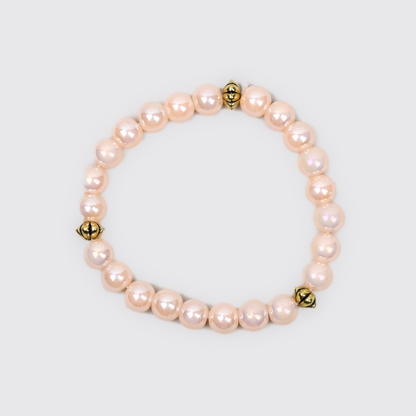 Brățară elastică cu mărgele și detalii aurii - Champagne
