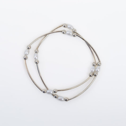Brățară elastică cu perle și biluțe - Argintiu