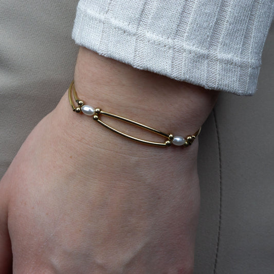 Brățară elastică cu perle și biluțe - Auriu