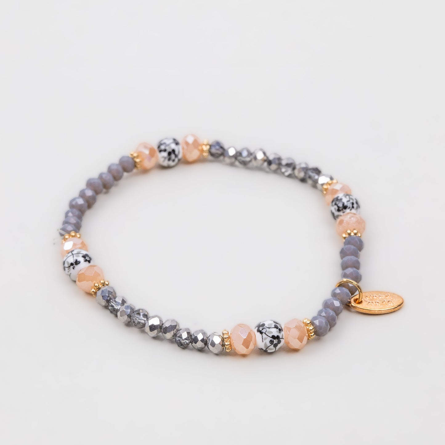 Brățară elastică cu pietre strălucitoare delicate - Gri, Bej