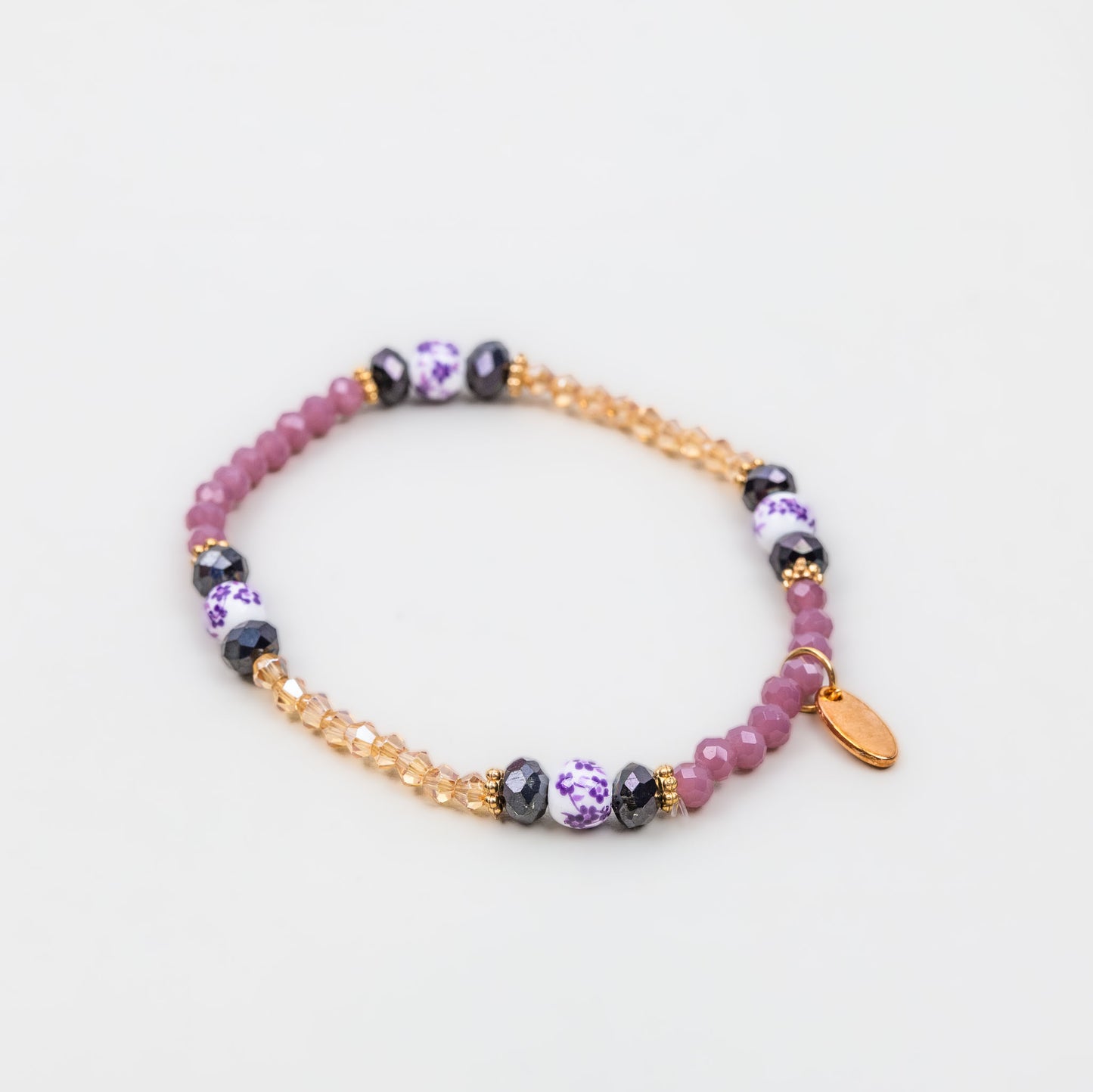 Brățară elastică cu pietre strălucitoare delicate - Mov, Bej