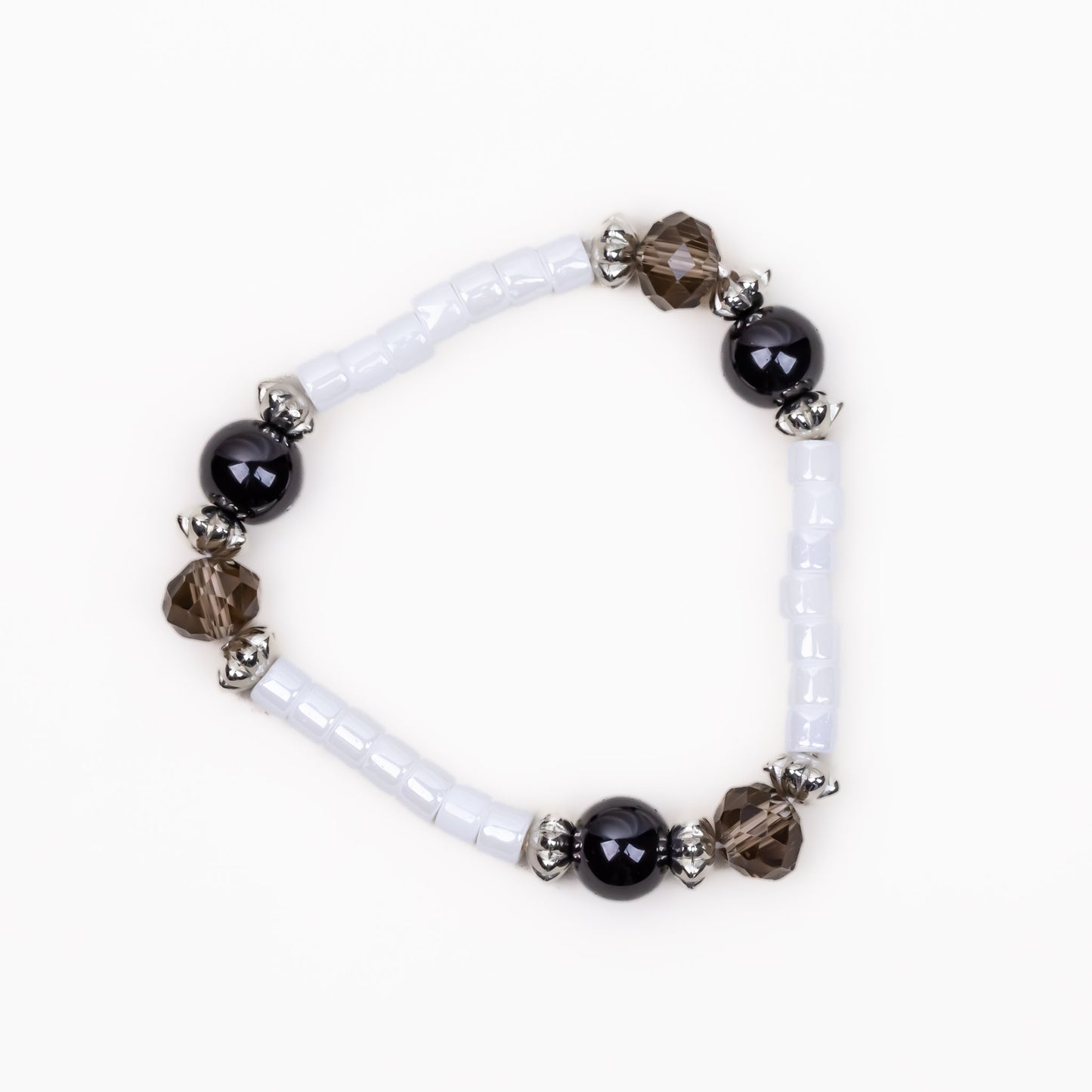 Brățară elastică energy boost cu mărgele și pietre - Alb, Negru
