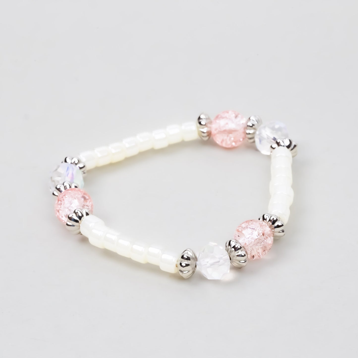 Brățară elastică energy boost cu mărgele și pietre - Alb, Roz