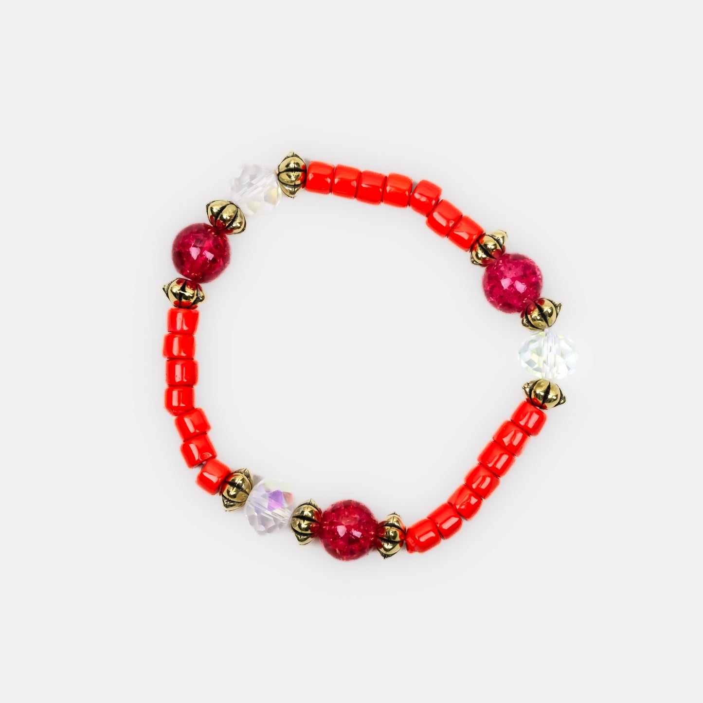 Brățară elastică energy boost cu mărgele și pietre - Portocaliu, Roșu