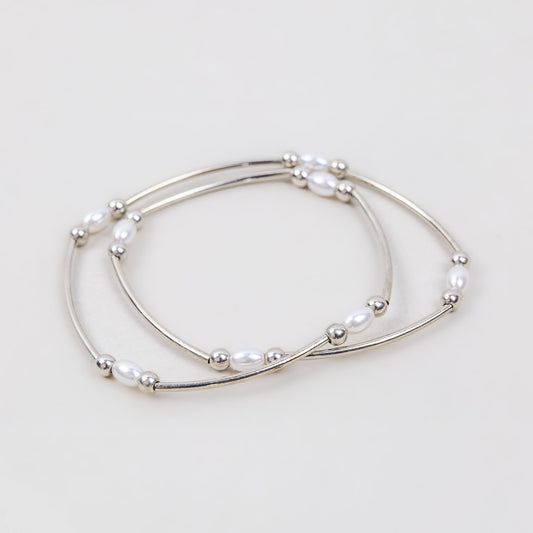 Brățară elastică înfășurabilă cu perle și biluțe - Argintiu
