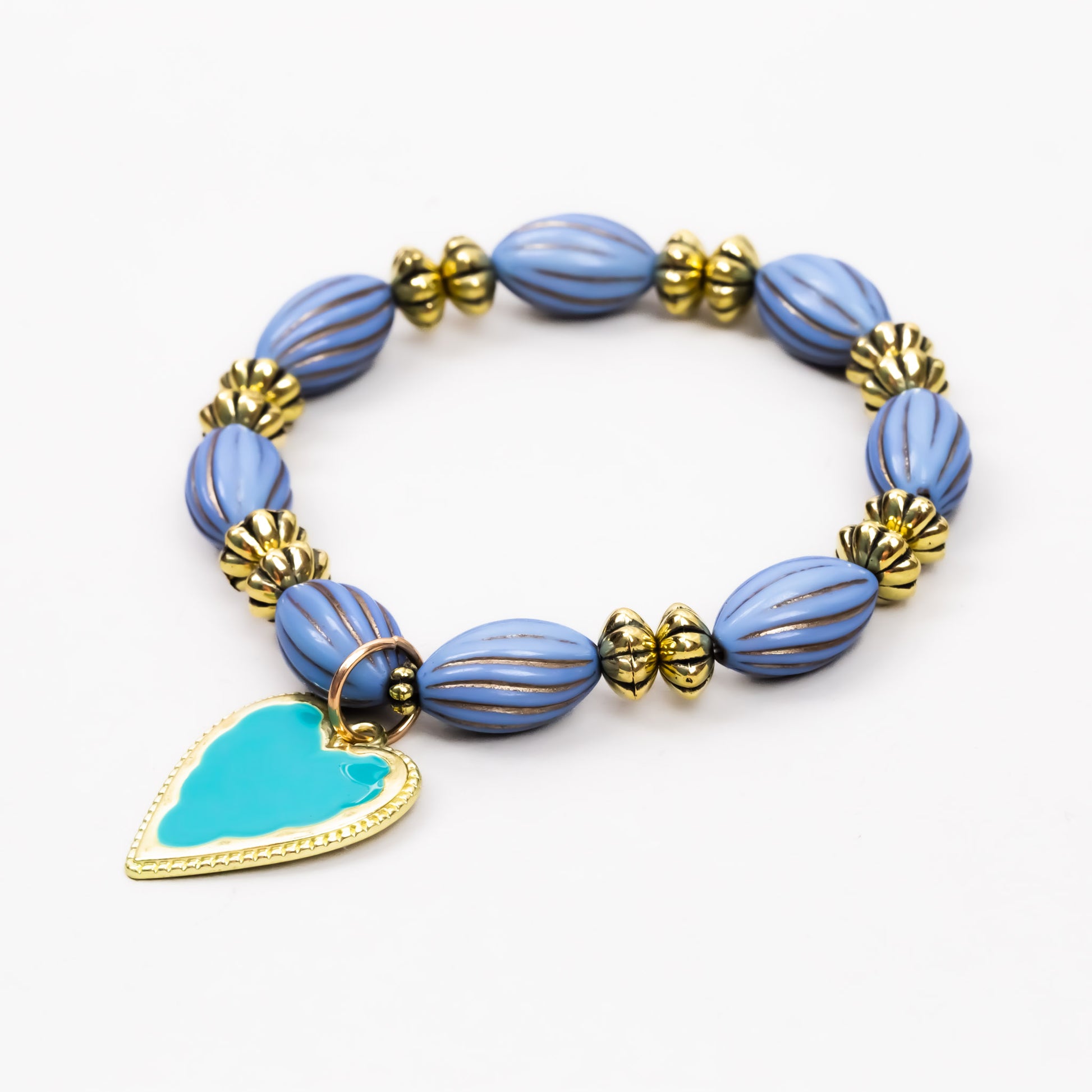 Brățară elastică opulence cu charm în formă de inimă - Albastru, Auriu