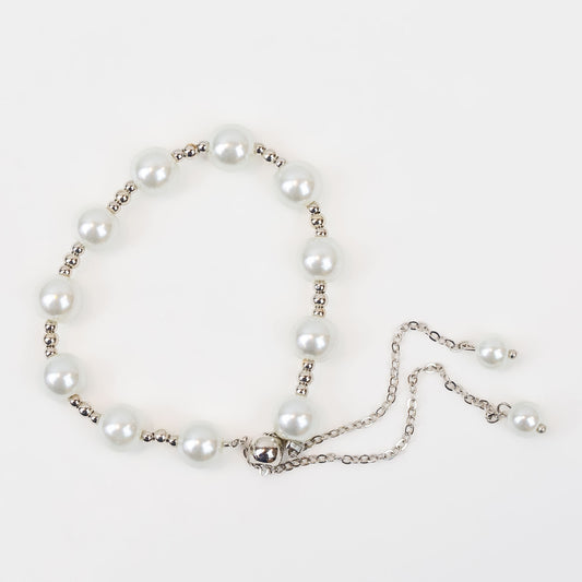 Brățară reglabilă cu perle și lănțișor - Argintiu