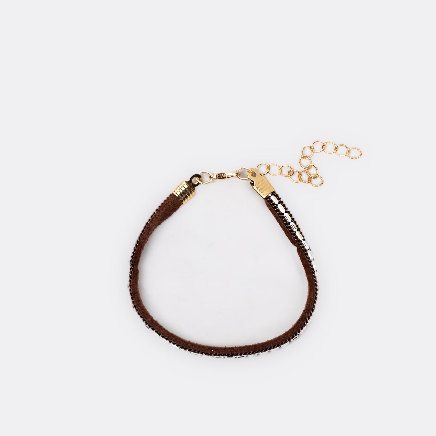Brățară reglabilă din piele ecologică cu detalii geometrice - Maro