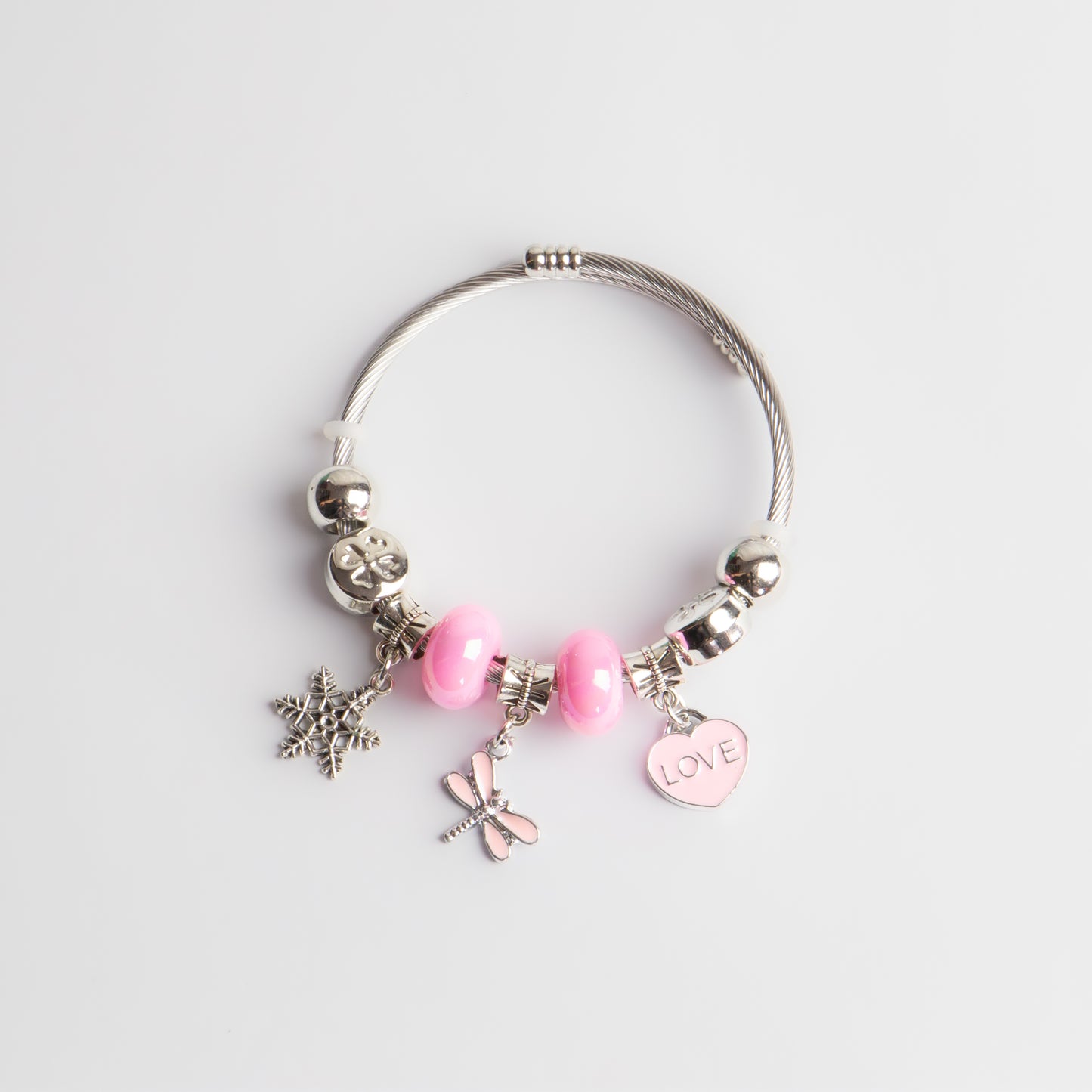 Brățară reglabilă dragonfly love cu charm-uri - Argintiu, Roz