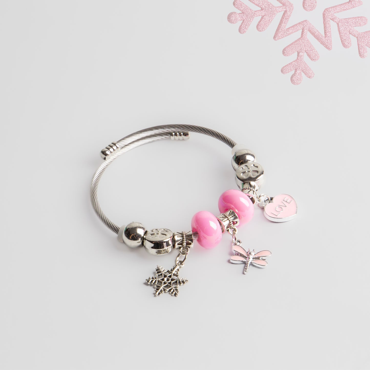 Brățară reglabilă dragonfly love cu charm-uri - Argintiu, Roz