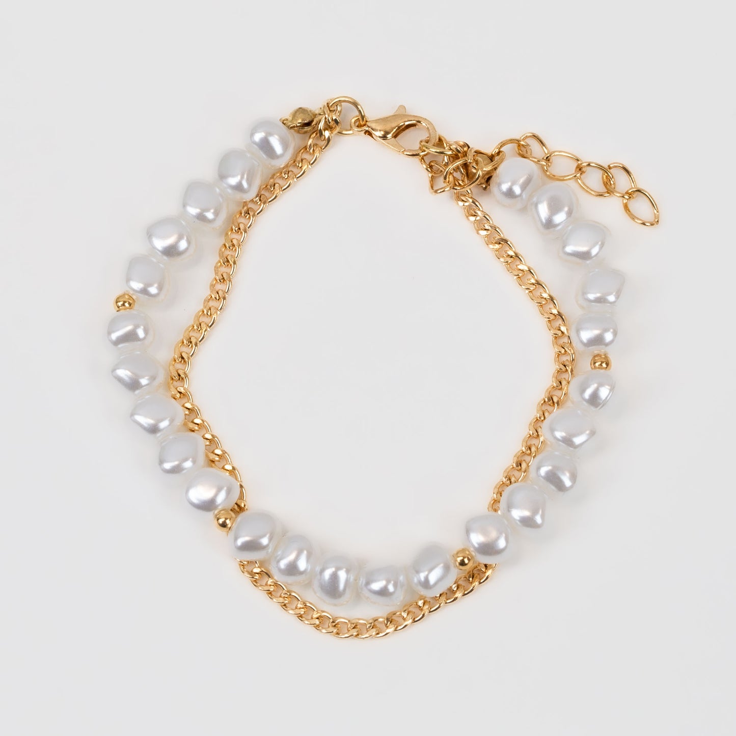 Brățară reglabilă dublă cu perle și lănțișor - Auriu