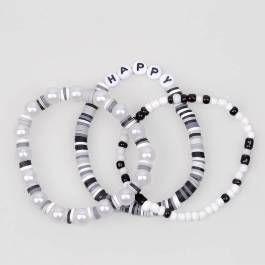Brățări elastice cu mărgele în formă de disc și perle, set 3 buc - Zona Gri