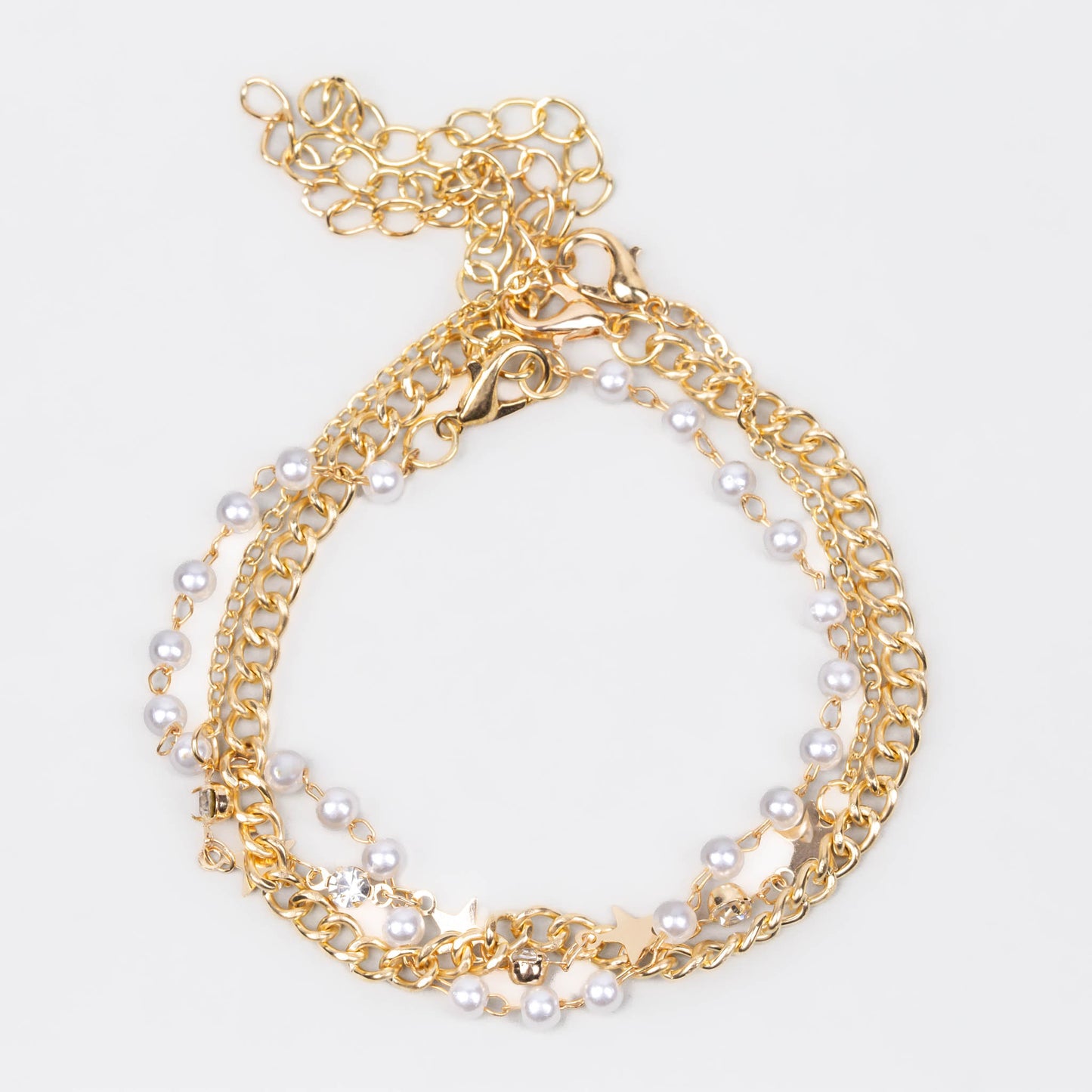 Brățări reglabile cu lanț, biluțe și stele, set 3 buc - Auriu