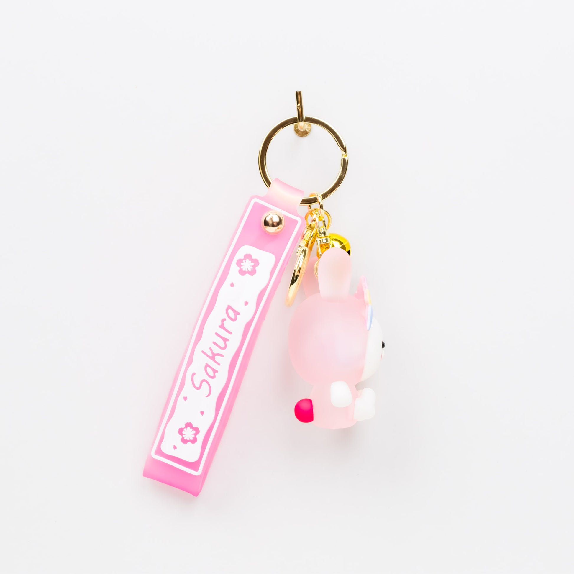 Breloc chei cu leduri colorate, bunny blush, textură din silicon - Roz