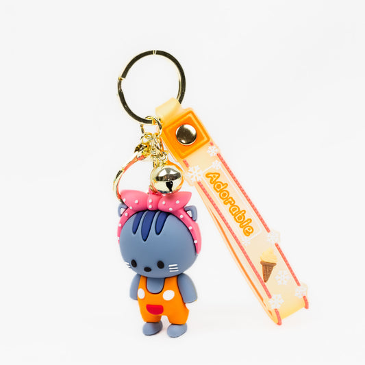 Breloc chei din silicon în formă de pisică anime - Gri portocaliu