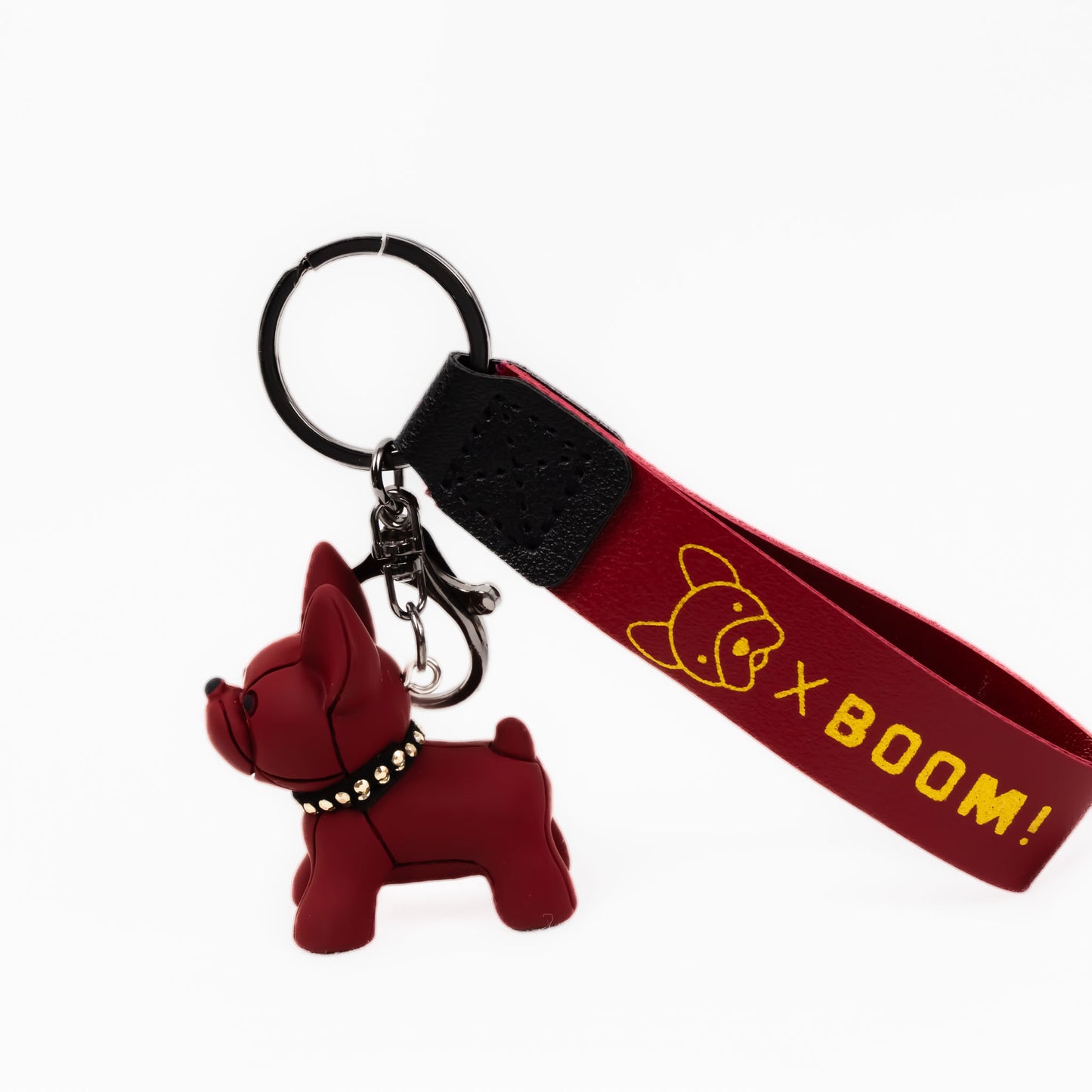 Breloc chei în formă de cățel frenchie - Bordo
