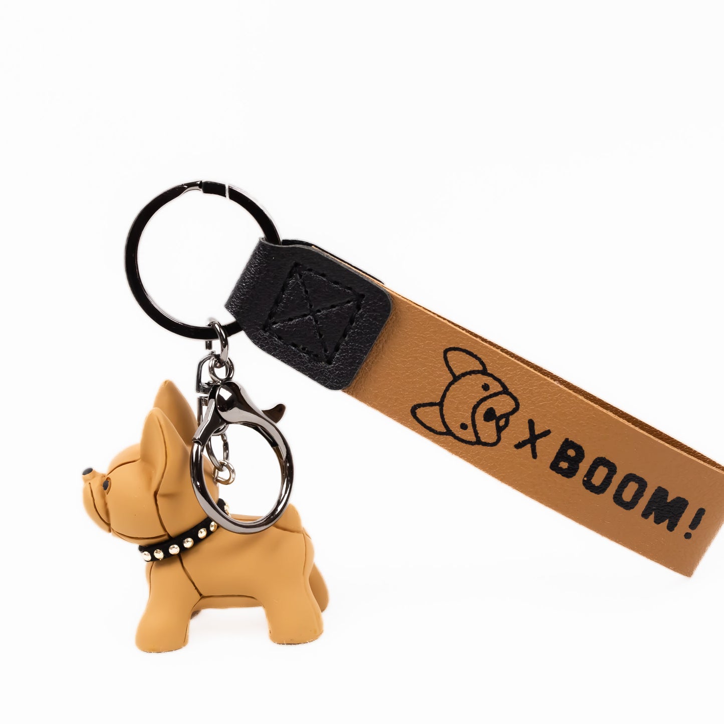 Breloc chei în formă de cățel frenchie - Maro