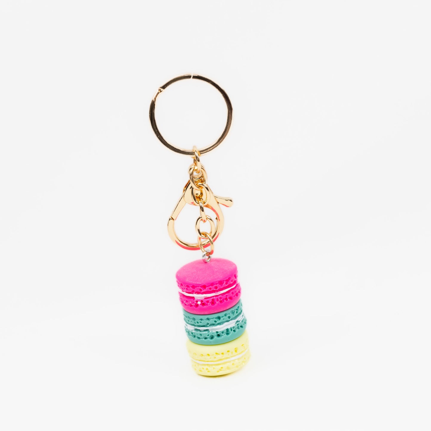 Breloc chei în formă de macarons - Fucsia/Turcoaz/Galben