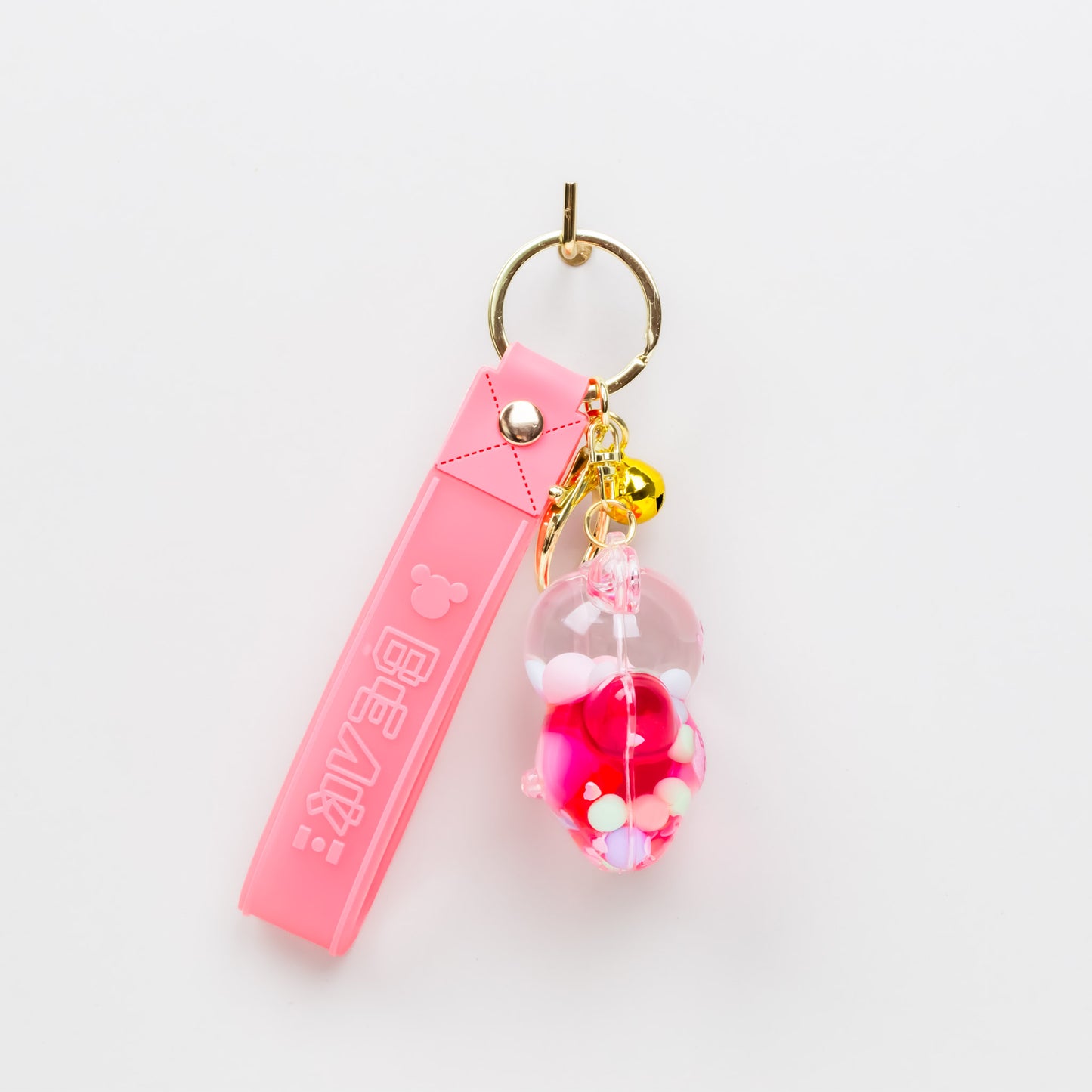 Breloc chei translucid în formă de ursuleț cu lichid și confetti - Roz
