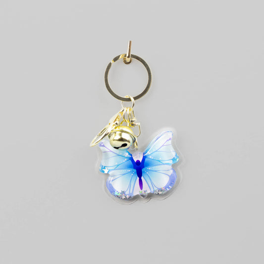 Breloc chei transparent cu lichid și confetti - Fluture Albastru