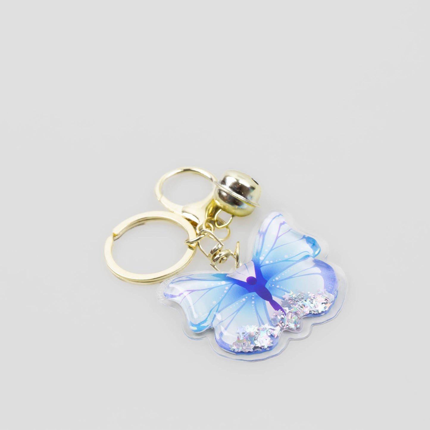 Breloc chei transparent cu lichid și confetti - Fluture Albastru
