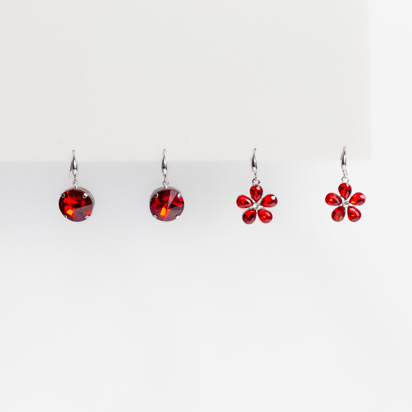 Cercei argintii cu pietre, set 2 - Roșu