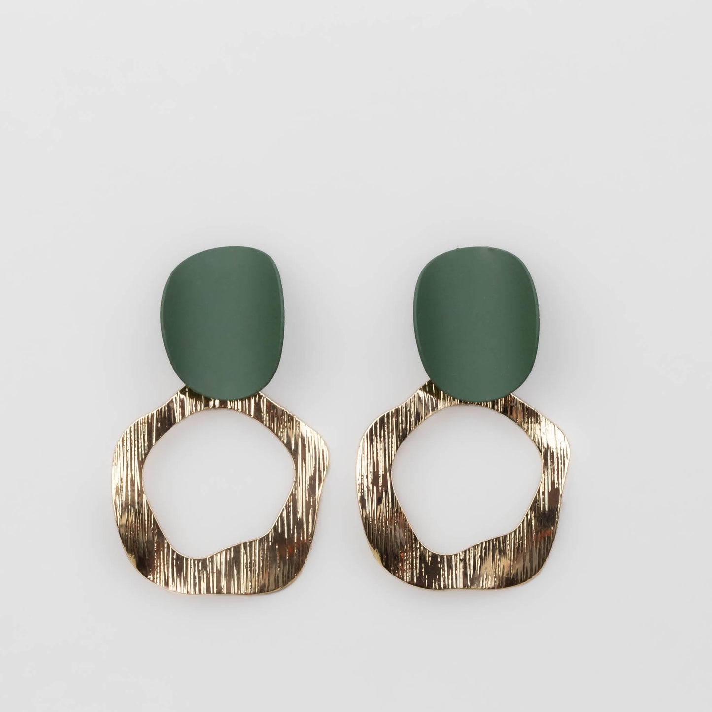 Cercei aurii rondello cu accent color siliconat - Verde