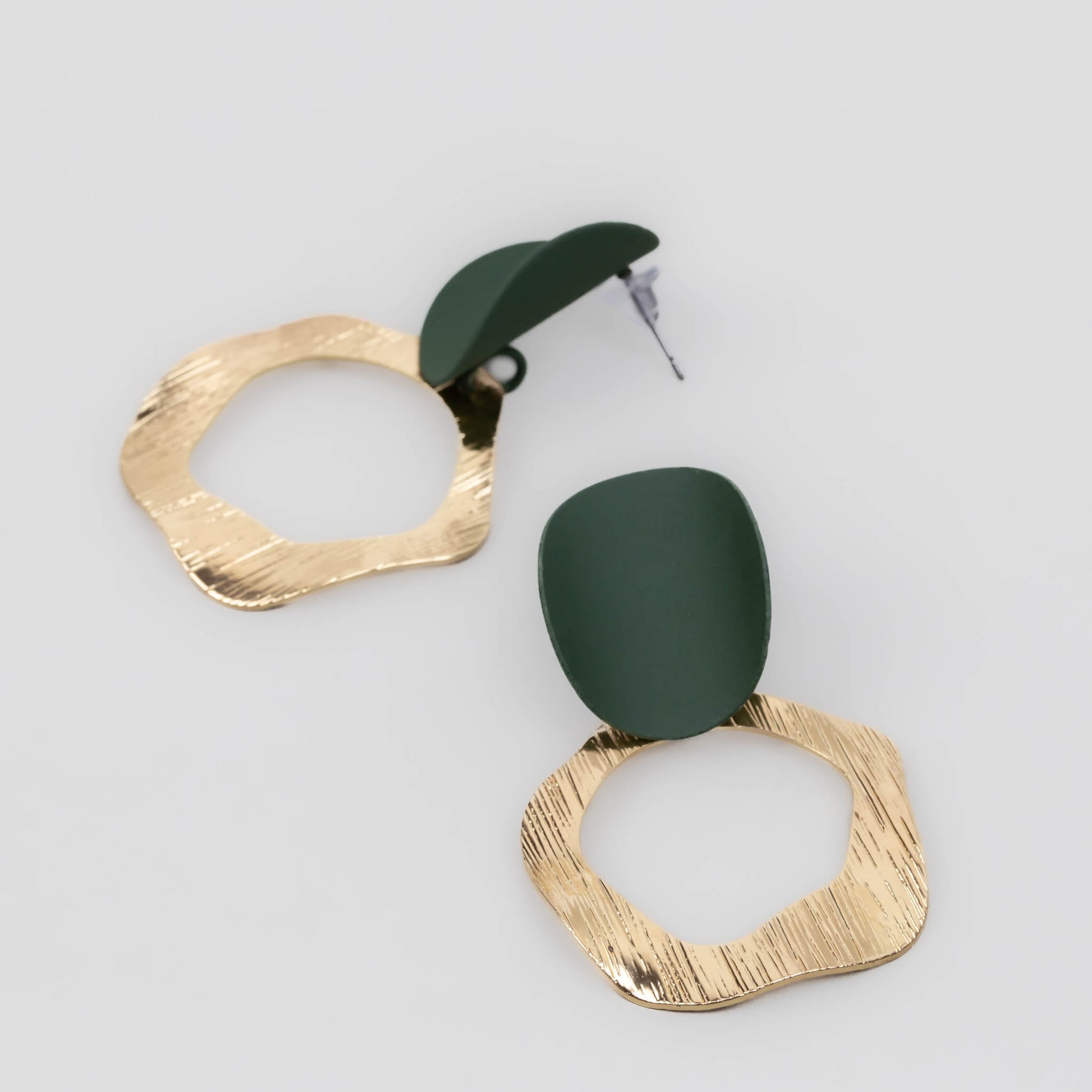 Cercei aurii rondello cu accent color siliconat - Verde