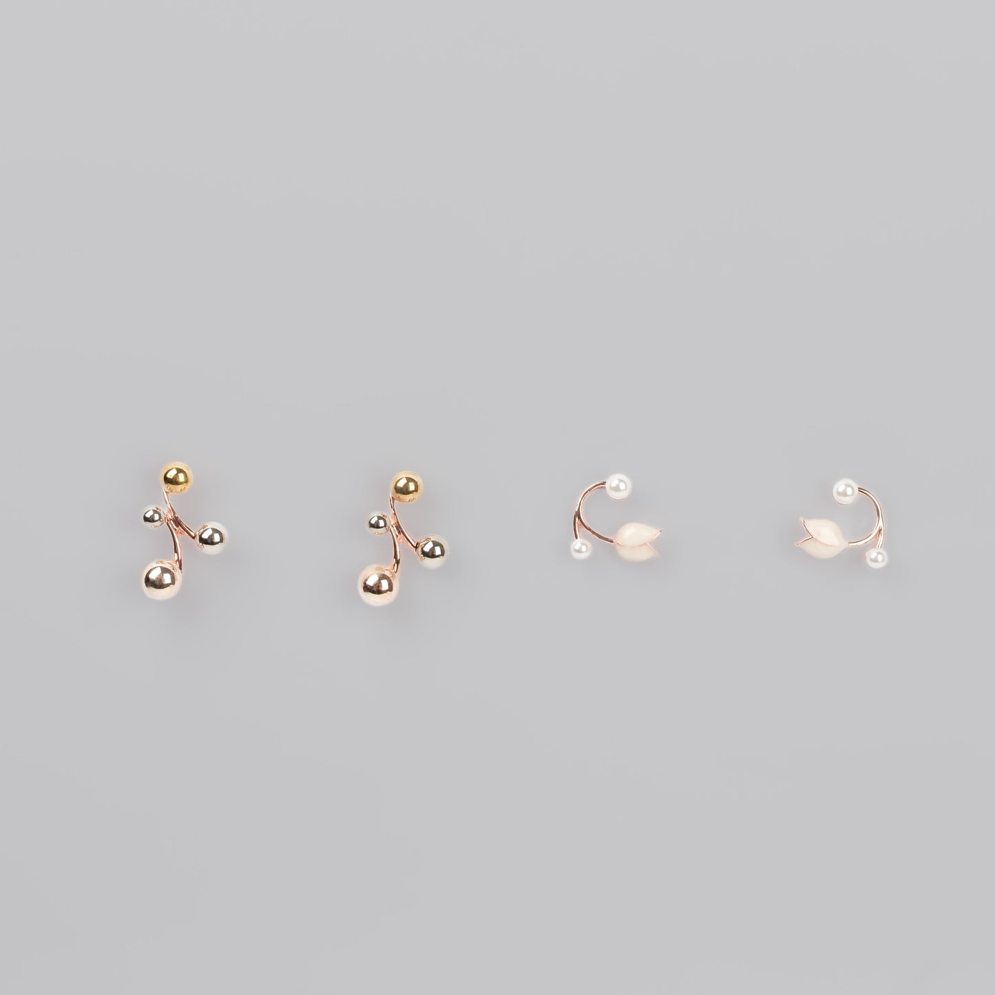 Cercei cu biluțe suav mix, set 2 - Rose Gold