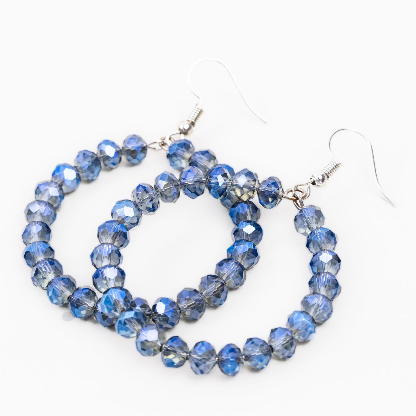 Cercei cu formă rotundă și pietre mari colorate - Albastru granit