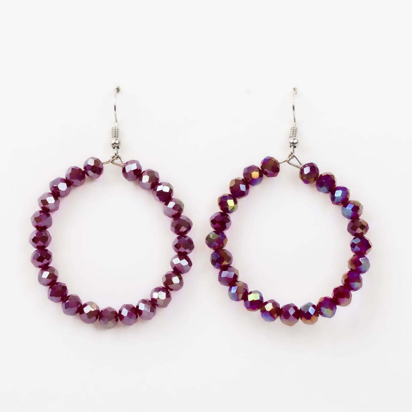 Cercei cu formă rotundă și pietre mari colorate - Bordo